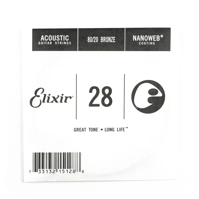 Elixir Nanoweb 80/20 Bronze 28 (.028″) Acoustic Guitar Single String