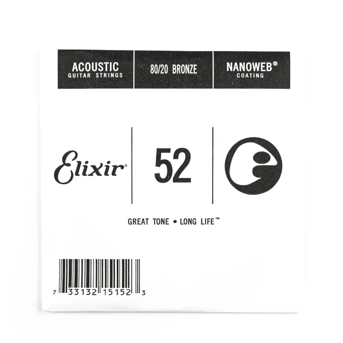 Elixir Nanoweb 80/20 Bronze 52 (.052″) Acoustic Guitar Single String