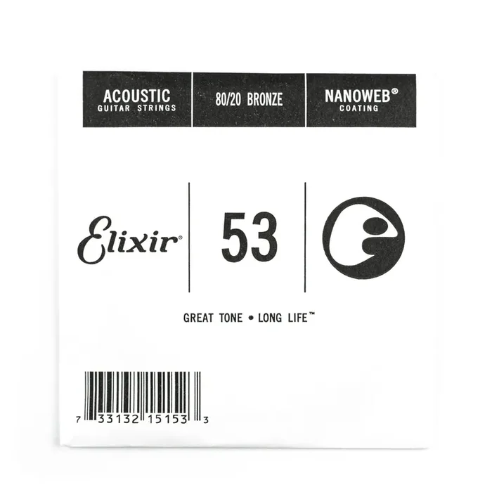 Elixir Nanoweb 80/20 Bronze 53 (.053″) Acoustic Guitar Single String