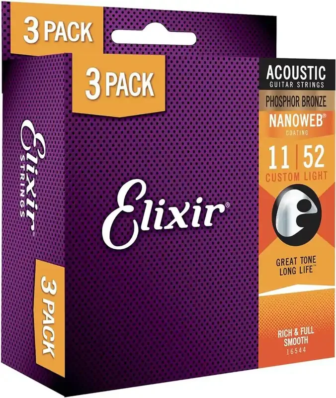 Elixir Nanoweb Custom Light Phosphor Bronze Acoustic Strings – Triple Pack