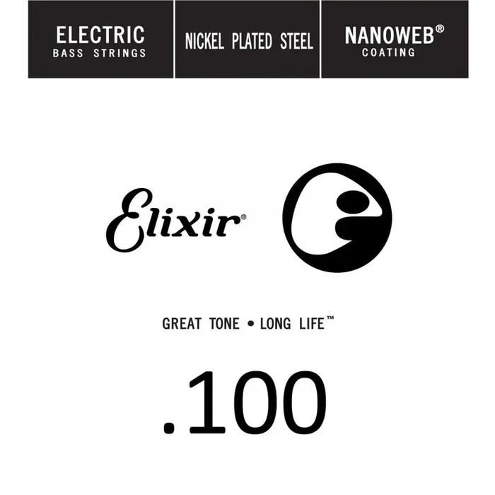 Elixir Nanoweb Nickel Wound 100 (.100″) Bass Single String, Long Scale