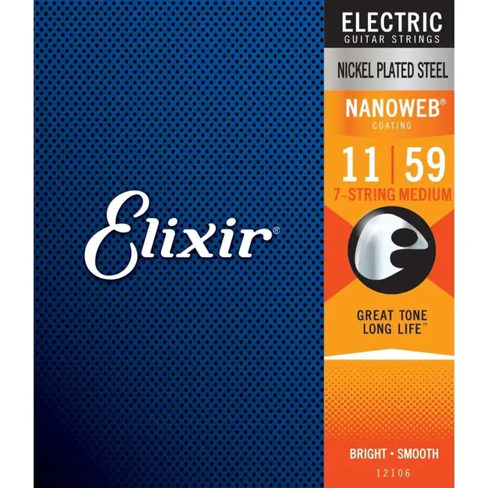 Elixir Nanoweb Nickel Wound 7-String 11-59 Electric Guitar Strings, Medium [12106]