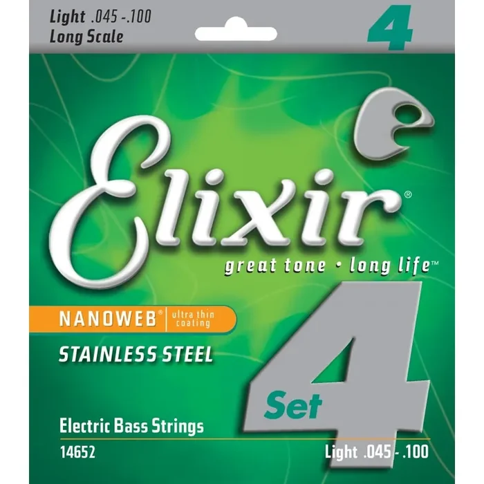Elixir Nanoweb Stainless Steel 45-100 Bass Guitar Strings, Long Scale [14652]