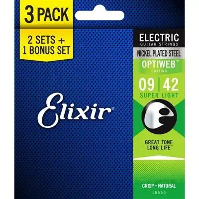 Elixir Optiweb 09-42 Super Light Guitar Strings – Triple Pack