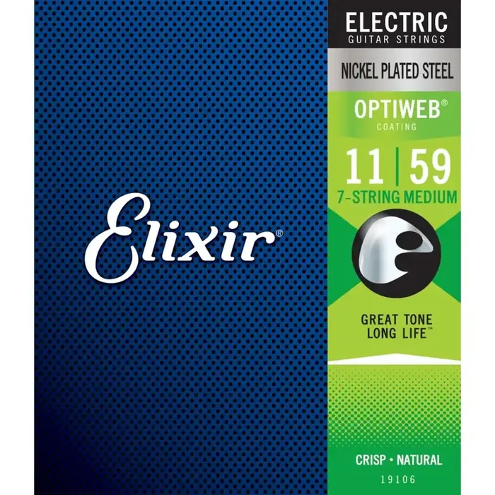 Elixir Optiweb Nickel Wound 7-String 11-59 Electric Guitar Strings, Medium [19106]