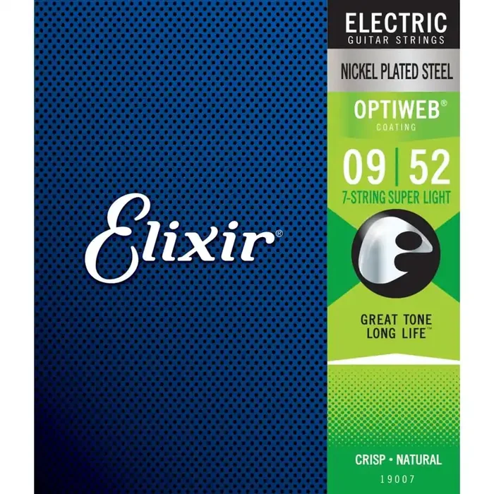 Elixir Optiweb Nickel Wound 7-String 9-52 Electric Guitar Strings, Super Light [19007]