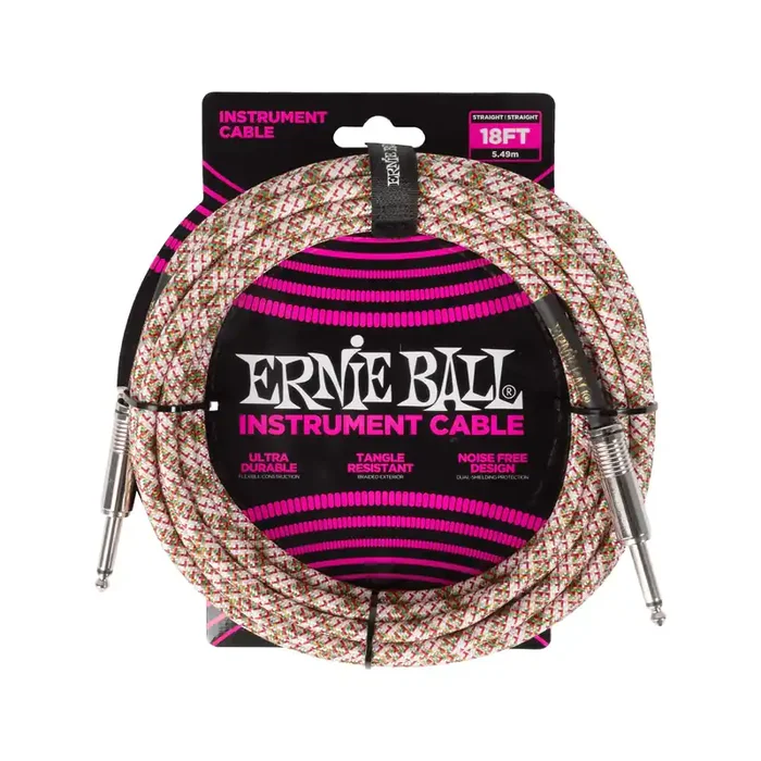 Ernie Ball 18FT Straight / Straight Braided Instrument Cable, Emerald Argyle