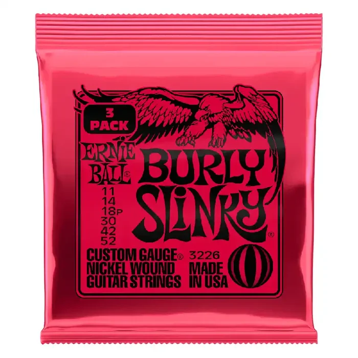 Ernie Ball 2226 Burly Slinky 11-52 Electric Guitar Strings, 3-Pack