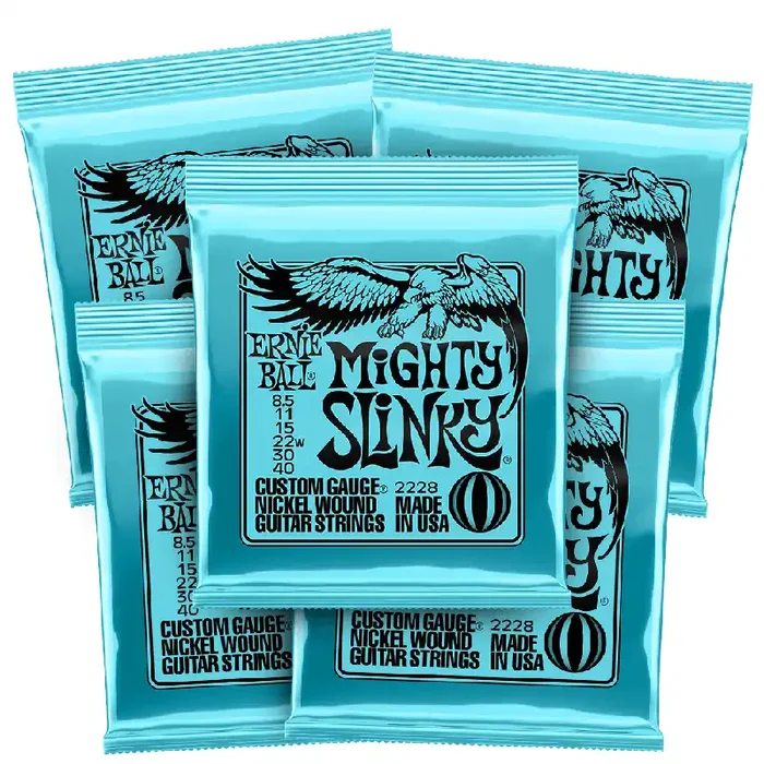 Ernie Ball 2228 Mighty Slinky 8.5-40 Electric Guitar Strings, 5-Pack