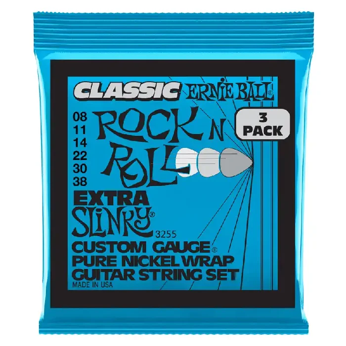 Ernie Ball 2255 Classic Extra Slinky Pure Nickel 8-38 Electric Guitar Strings, 3-Pack