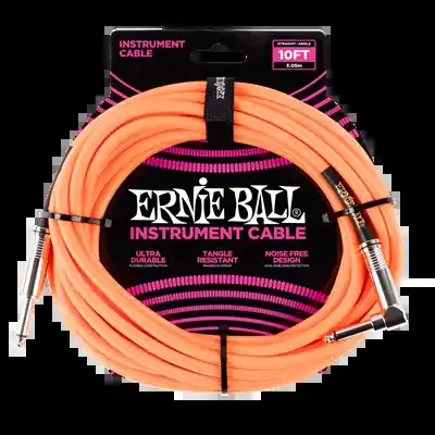 Ernie Ball Braided Instrument Cable 10ft Straight-Angle Orange