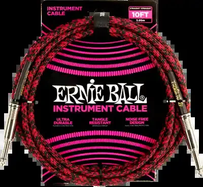 Ernie Ball Braided Instrument Cable 10ft Straight-Straight Black/Red