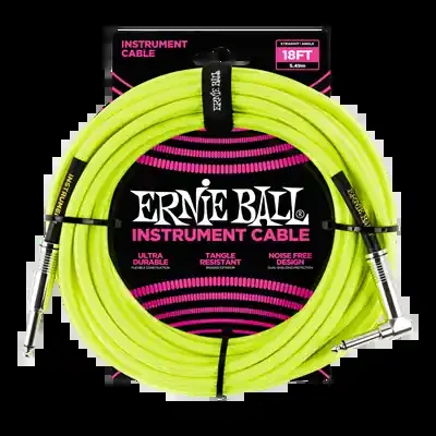 Ernie Ball Braided Instrument Cable 18ft Straight-Angle Yellow