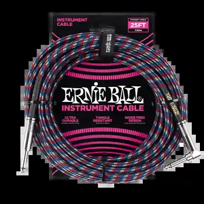Ernie Ball Braided Instrument Cable 25ft Straight-Angle Blue/White/Red