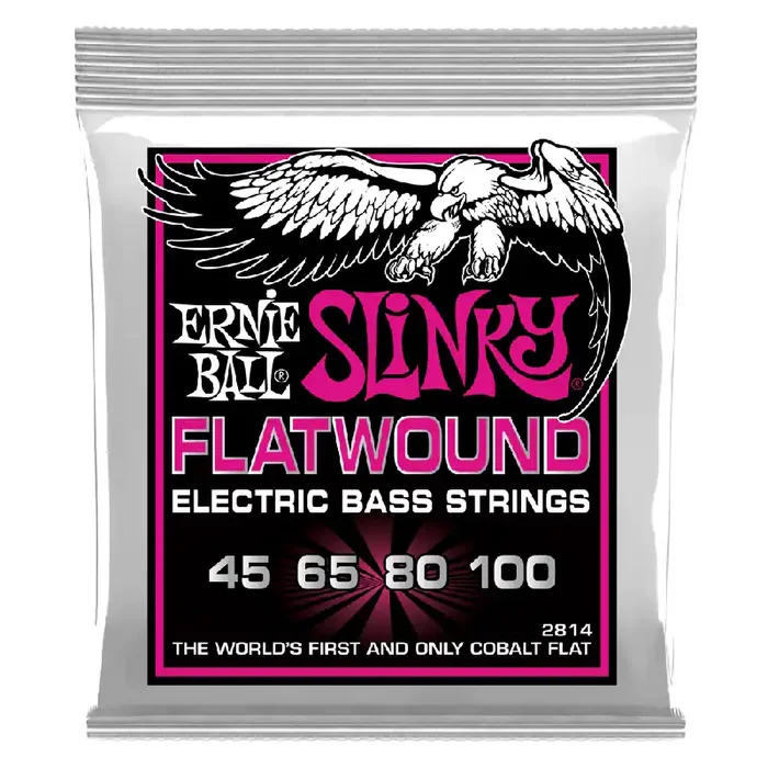 Ernie Ball Cobalt Flatwound Super Slinky 45-100 Bass Guitar Strings, Long Scale