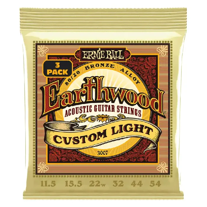 Ernie Ball Earthwood 80/20 Bronze 11.5-54 Acoustic Guitar Strings, Custom Light, 3-Pack