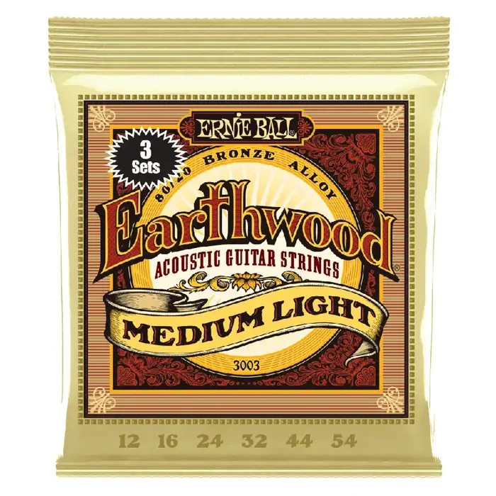 Ernie Ball Earthwood 80/20 Bronze 12-54 Acoustic Guitar Strings, Medium-Light, 3-Pack