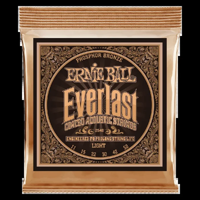 Ernie Ball Everlast Light Coated Phosphor Bronze Acoustic Guitar String, 11-52 Gauge