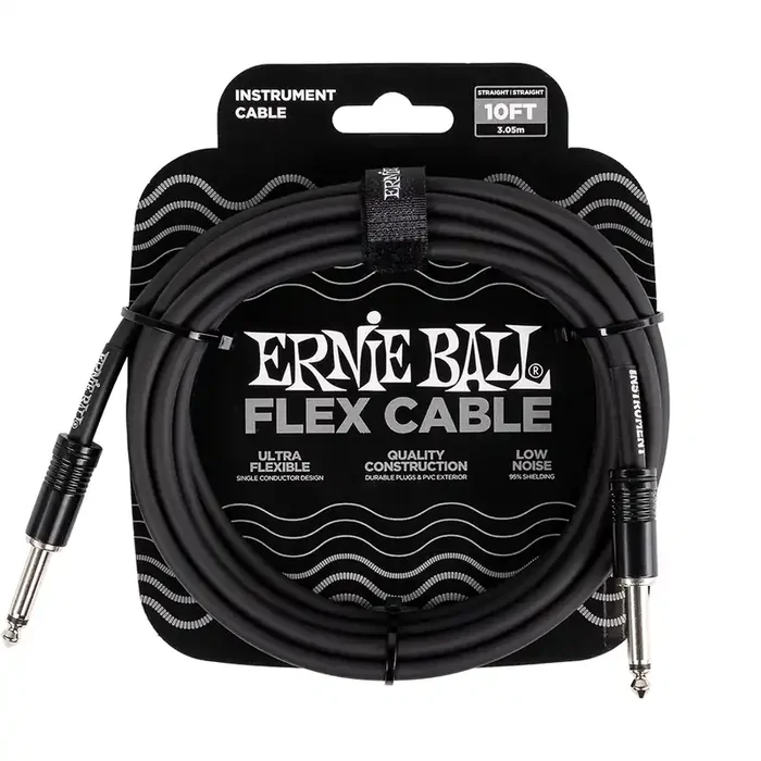 Ernie Ball Flex 10ft / 3m Black Straight Jack – Straight Jack Cable