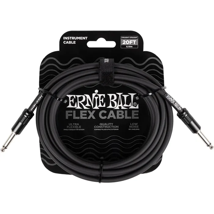 Ernie Ball Flex 20ft / 6m Black Straight Jack – Straight Jack Cable