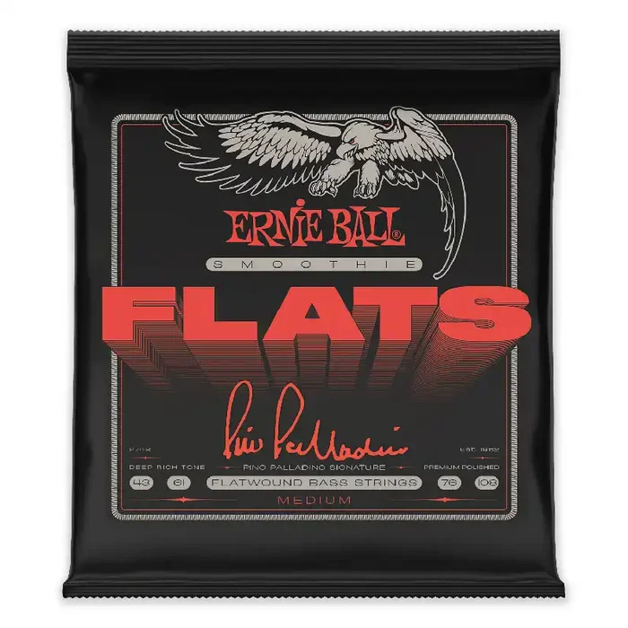 Ernie Ball Pino Palladino Smoothie Flats Cobalt 43-108 Flat Wound Bass Strings, Medium