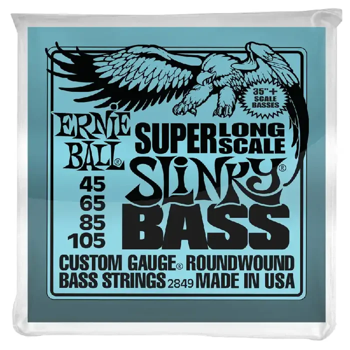 Ernie Ball Super Long Slinky Nickel Wound 45-105 Bass Guitar Strings, Extra Long Scale