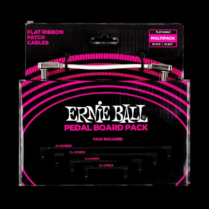 Ernie Ball White Flat Ribbon Patch Cables Pedalboard Multi-Pack
