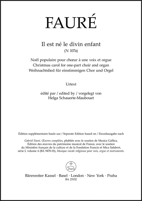 Fauré: Il est né le divin enfant, N 107a