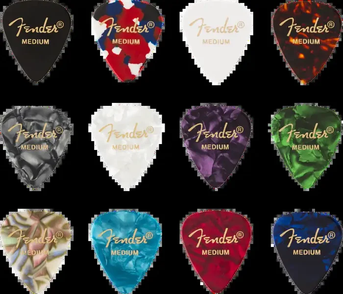 Fender Celluloid Melody Guitar Picks 351 Shape, Assorted Colours, Medium, 12-Pack