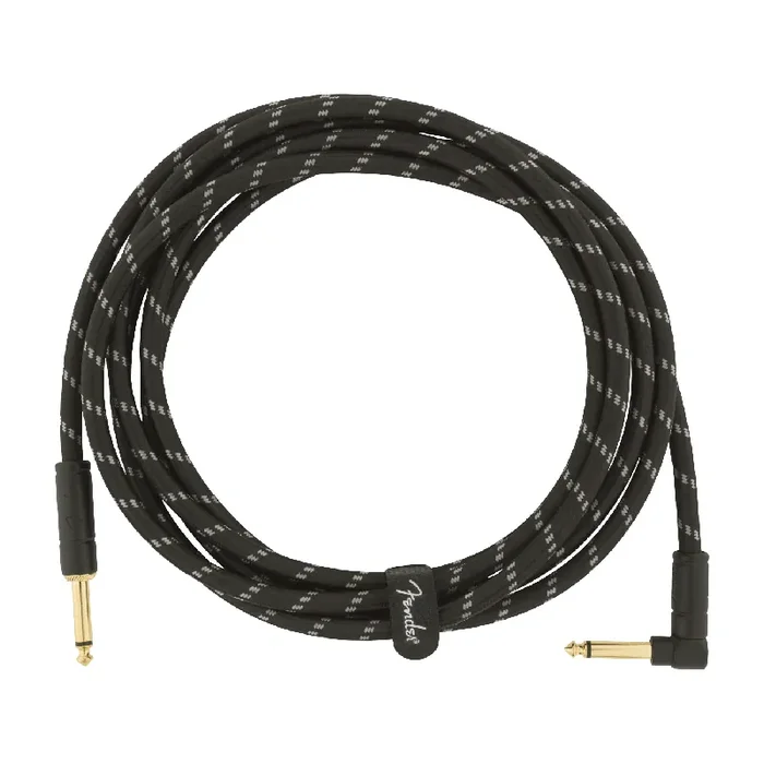 Fender Deluxe Series Black Tweed Instrument Cable, 10‘ (3m), Straight-Angled