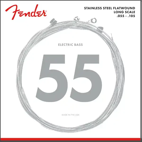 Fender Flatwound Stainless Steel 55-105 Bass Guitar Strings, Long Scale [9050M]