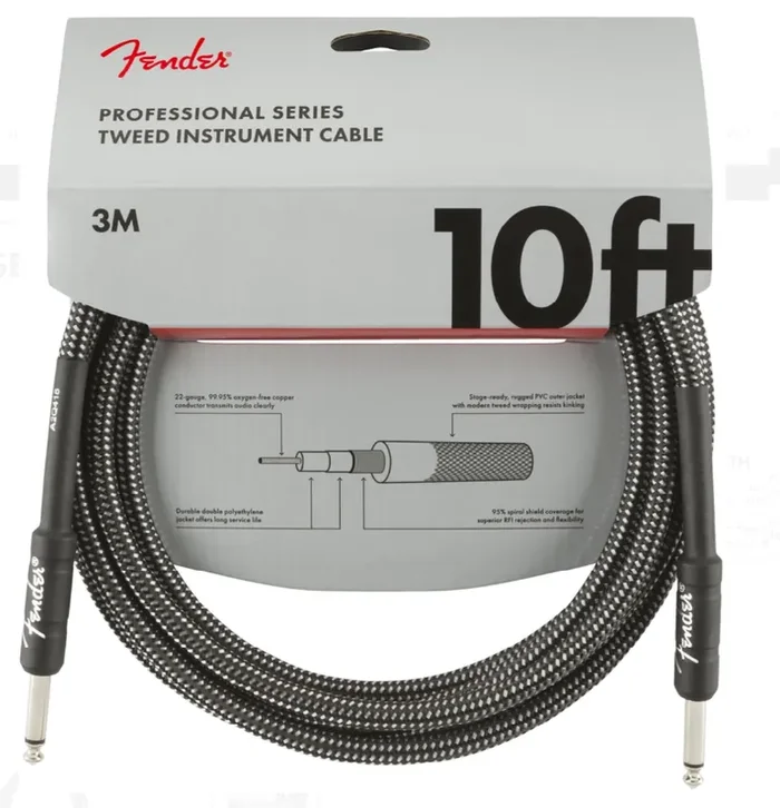 Fender Professional Series 10ft / 3m Straight – Straight Grey Tweed Jack Cable