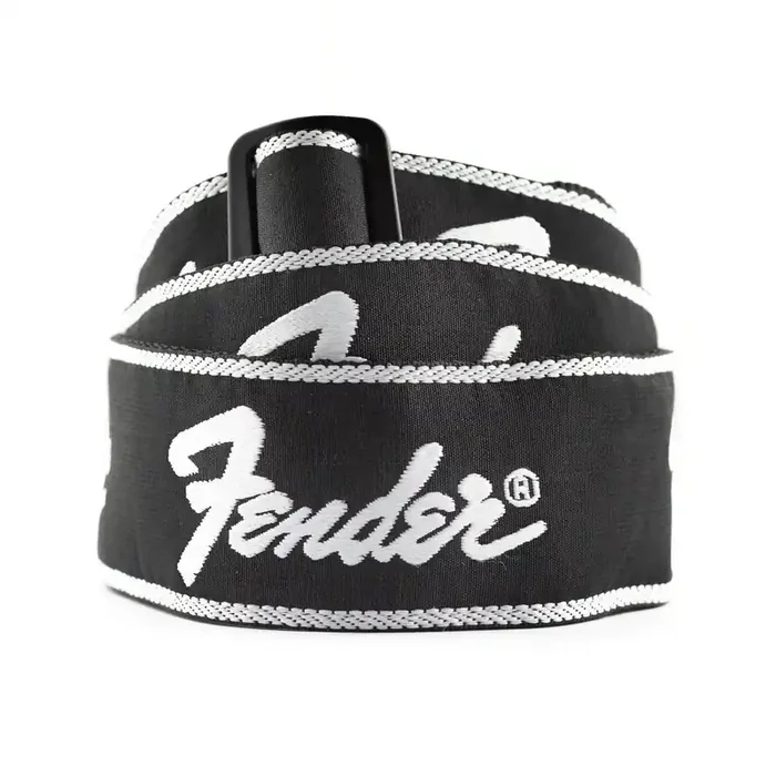Fender Woven Running Logo Guitar Strap, Black & White