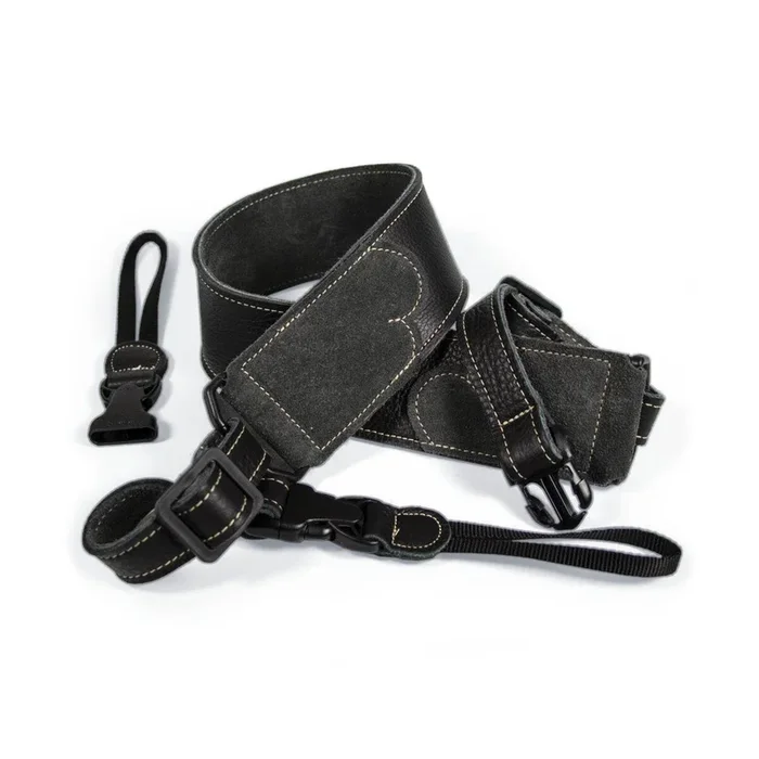 Franklin 2.5″ Black Glove Leather Banjo Strap with Suede End Tabs