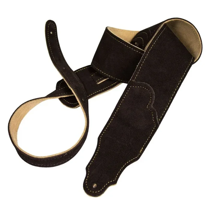Franklin 2.5″ Chocolate Suede Guitar Strap with Gold Contrast Stitching