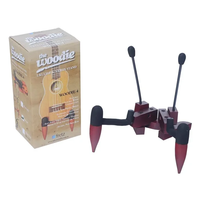 Fretz ‘Woodie 4’ Wooden Folding Ukulele & Violin Stand (Brown Stain)