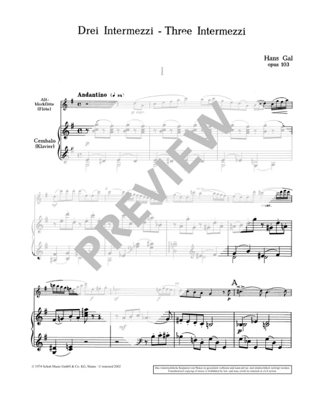 Gal Three Intermezzi for Treble Recorder and Piano