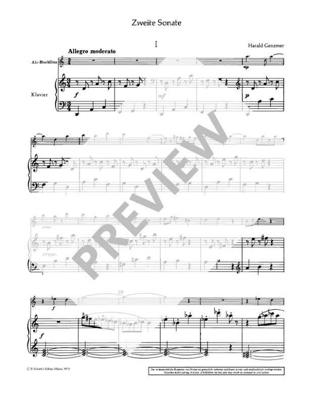 Genzmer Second Sonata for Treble Recorder and Piano