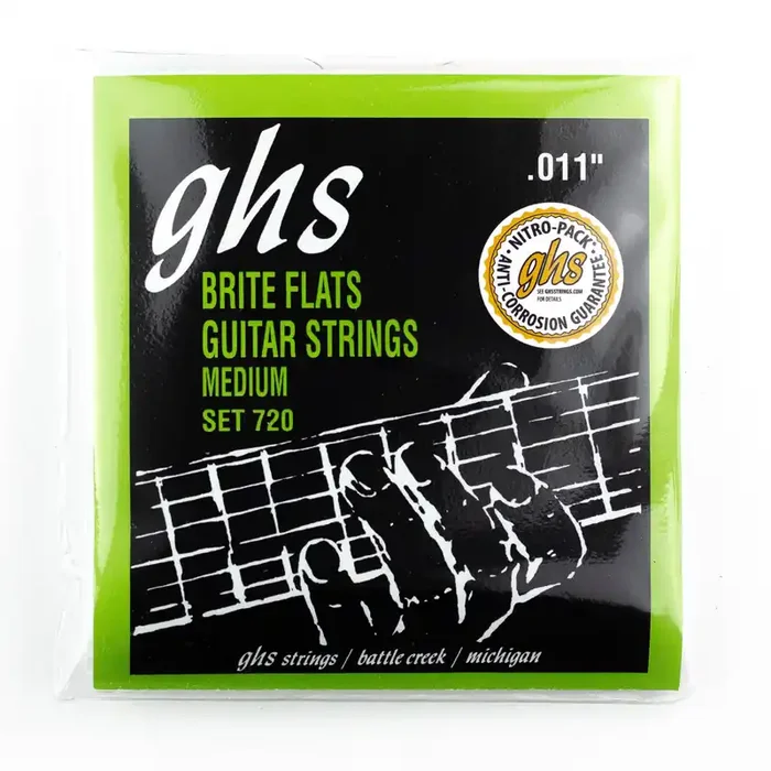 GHS Brite Flats Alloy 52 Groundwound 11-50 Electric Guitar Strings, Medium