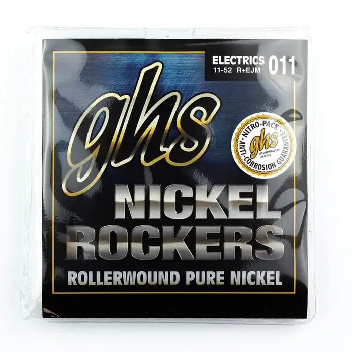 GHS Nickel Rockers Pure Nickel Rollerwound 11-52 Electric Guitar Strings, Custom Medium