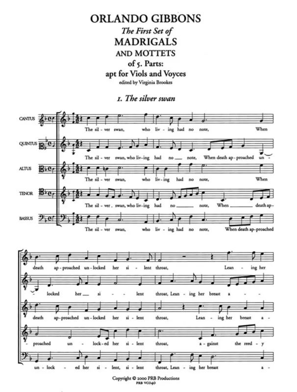 Gibbons The 1st Set of Madrigals and Motets a5 for Voices & Viols