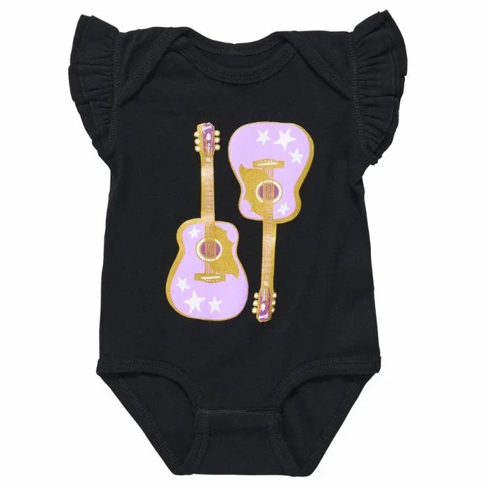 Gibson Pink Guitar Baby Onesie, Black, 0/3 Months, Cotton/Polyester Blend