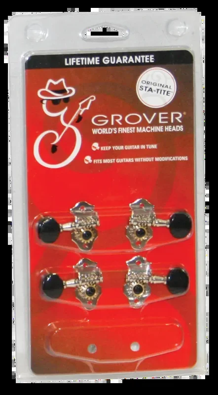 Grover Ukulele Machine Head Set Chrome with Black Buttons – Model GRO409B