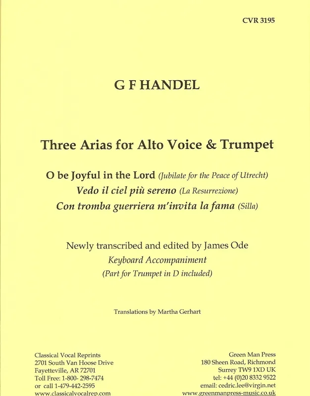 Handel 3 Arias for Alto Voice & Trumpet
