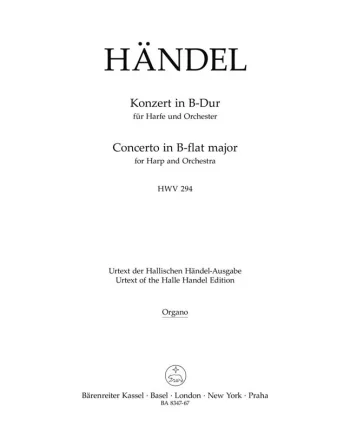 Handel : Concerto for Harp in B-flat (HWV 294) (Urtext). : Organ: (Barenreiter)