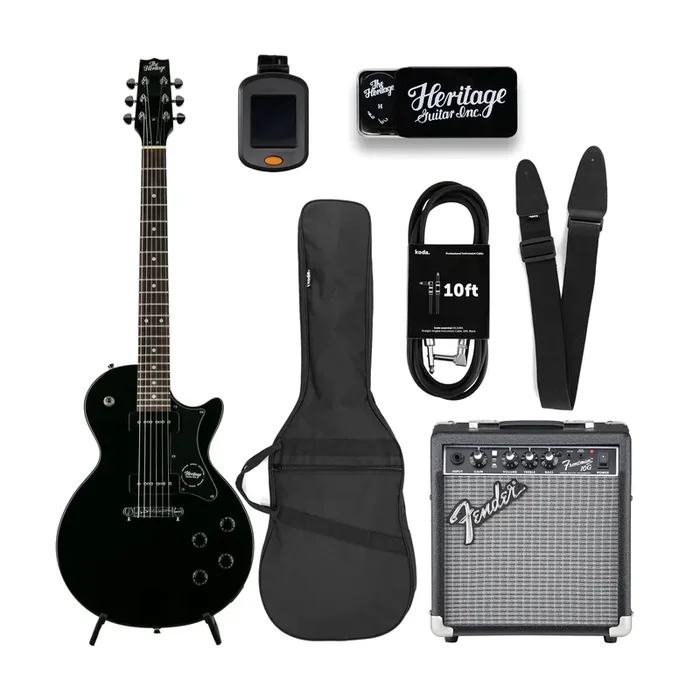Heritage Ascent Collection H-137 P90 Electric Guitar Bundle, Black