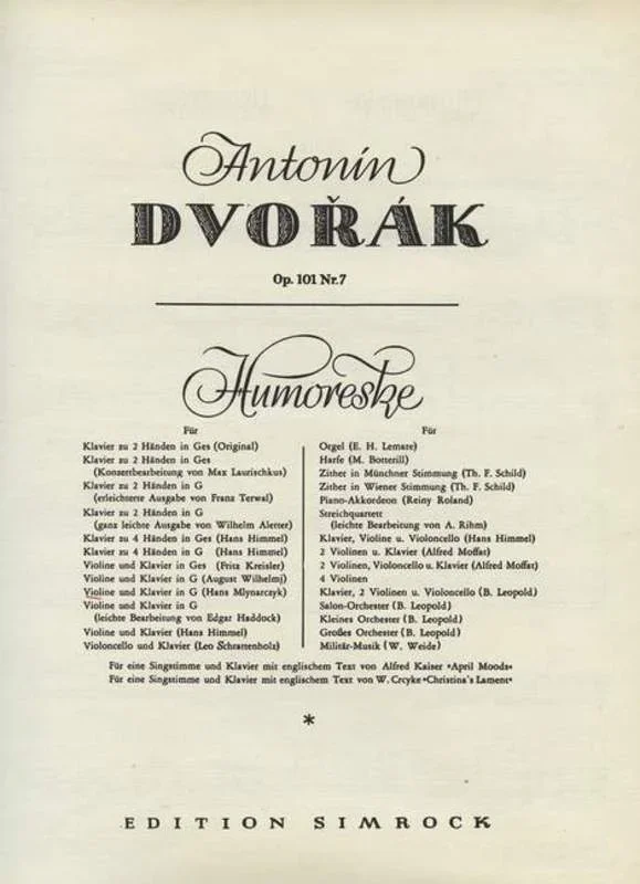 Humoreske Op 101 No 7 Violin Piano Book