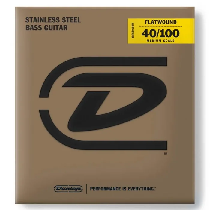 Jim Dunlop Flatwound Stainless Steel 40-100 Bass Guitar Strings, Medium Scale