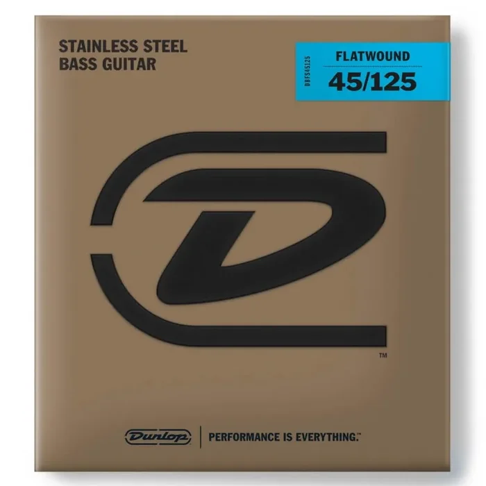 Jim Dunlop Flatwound Stainless Steel 45-125 5-String Bass Guitar Strings, Long Scale