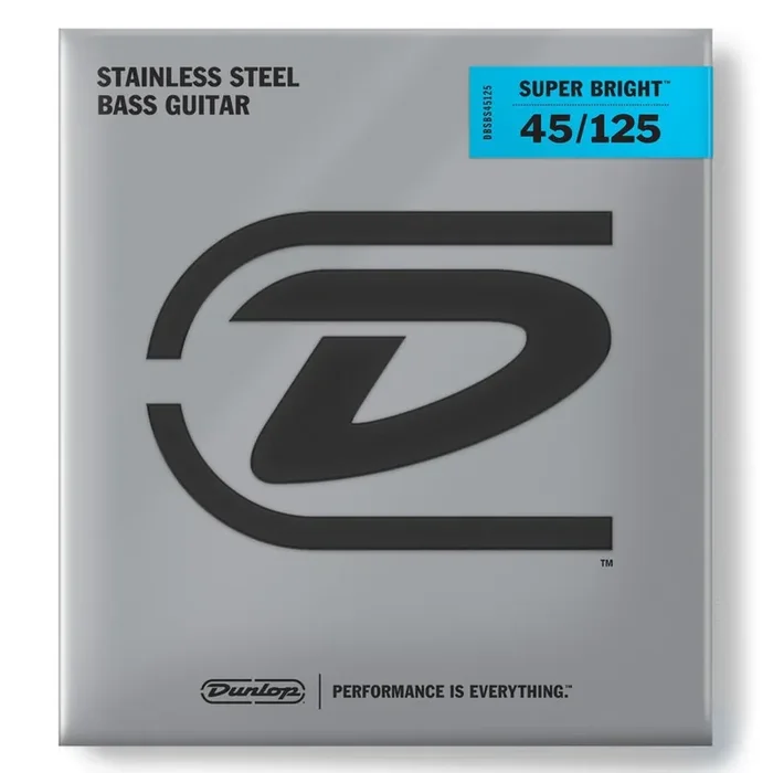 Jim Dunlop Super Bright Stainless Steel 45-125 5-String Bass Guitar Strings, Long Scale